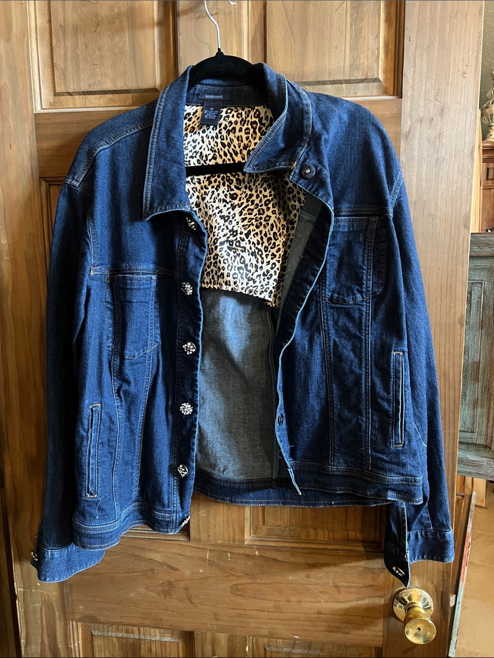Westbound Dark Blue Denim Jacket with Leopard-Print Lining